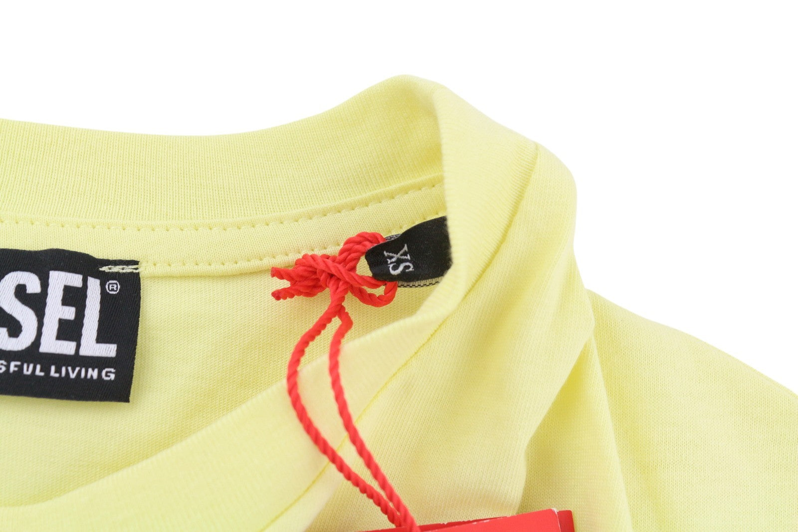 DIESEL D-Egor-New-Ita moteriška suknelė XS, geltona, trumpomis rankovėmis, trikotažinio stiliaus, laisvalaikio stiliaus, su logotipu. 