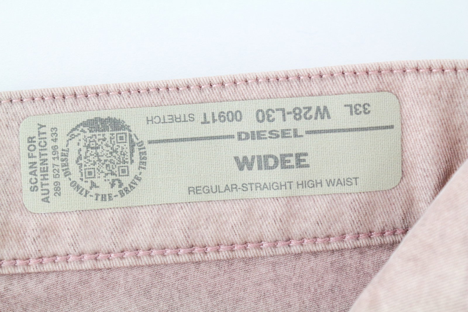 DIESEL Widee 0091T moteriški W28 L30 platėjantys džinsai rožiniai, tiesūs, tamprūs, įprasto dydžio 