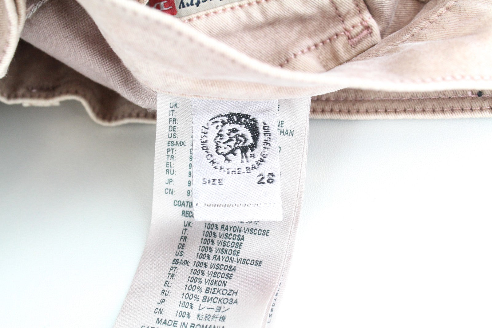 DIESEL Widee 0091T moteriški W28 L30 platėjantys džinsai rožiniai, tiesūs, tamprūs, įprasto dydžio 