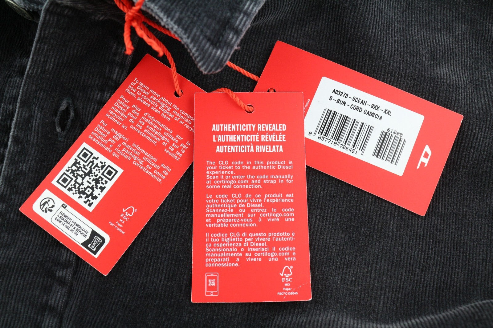 DIESEL S-Bun-Cord vyriški marškinėliai, 2XL, rekomenduojama kaina – 175 €, velvetas, sagomis užsegamos, išskleistos kišenės. 