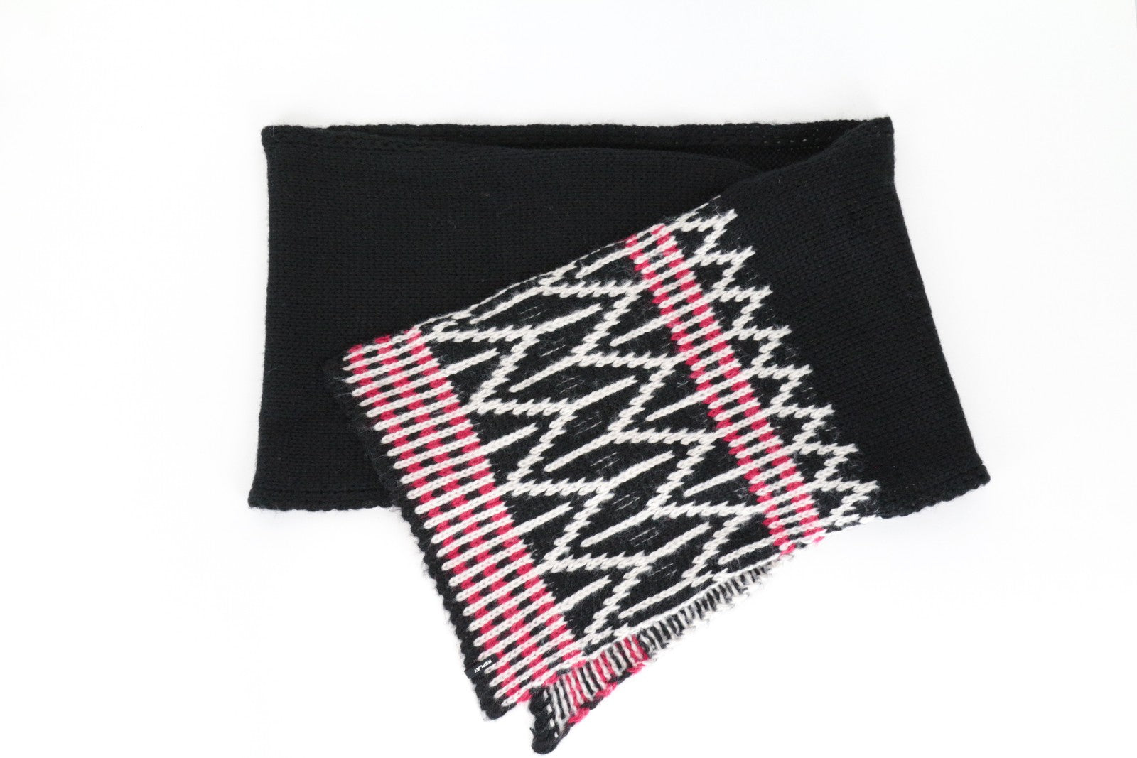 REPLAY moteriškas juodas raštuotas megztas šalikas su OS logotipu, unisex rudens/žiemos apranga 