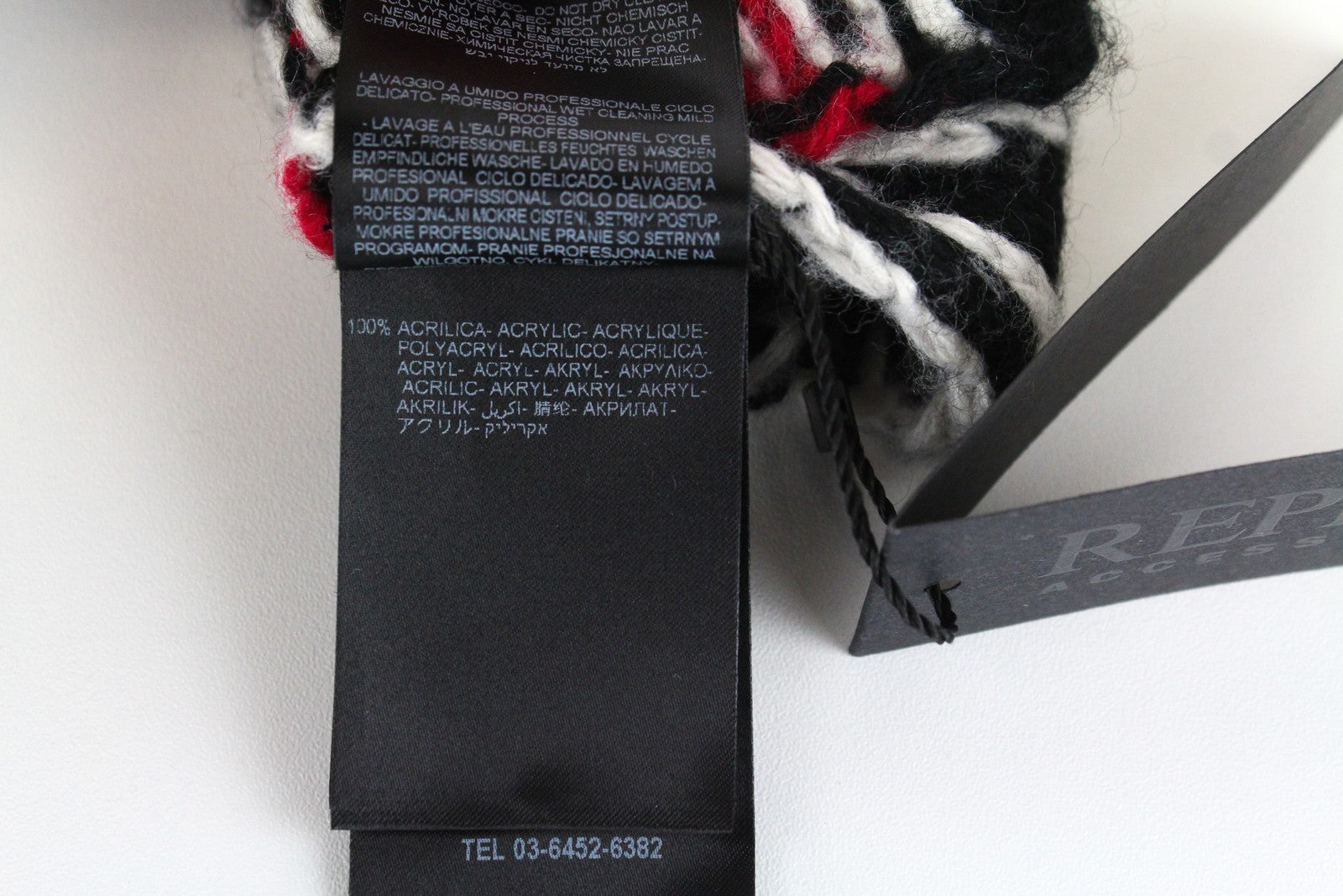 REPLAY moteriškas juodas raštuotas megztas šalikas su OS logotipu, unisex rudens/žiemos apranga 