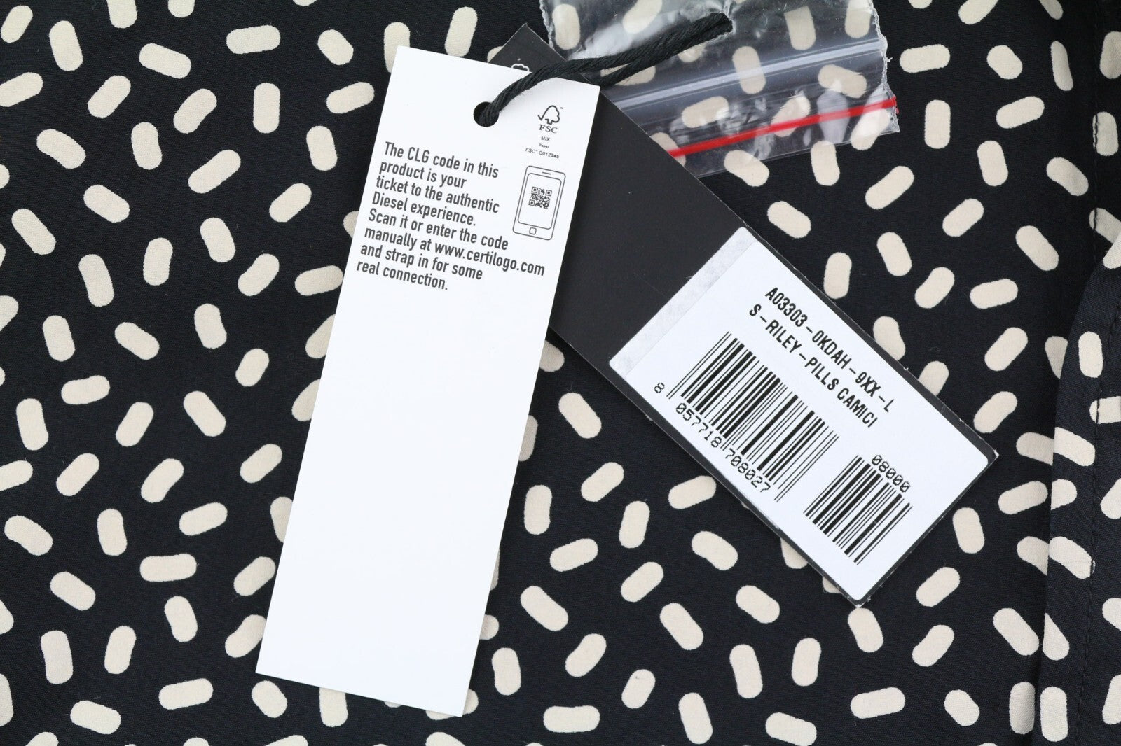 DIESEL S-Riley-Pills vyriški marškinėliai L raštuoti sagomis užsegami platėjančia kaklo iškirpte RRP110