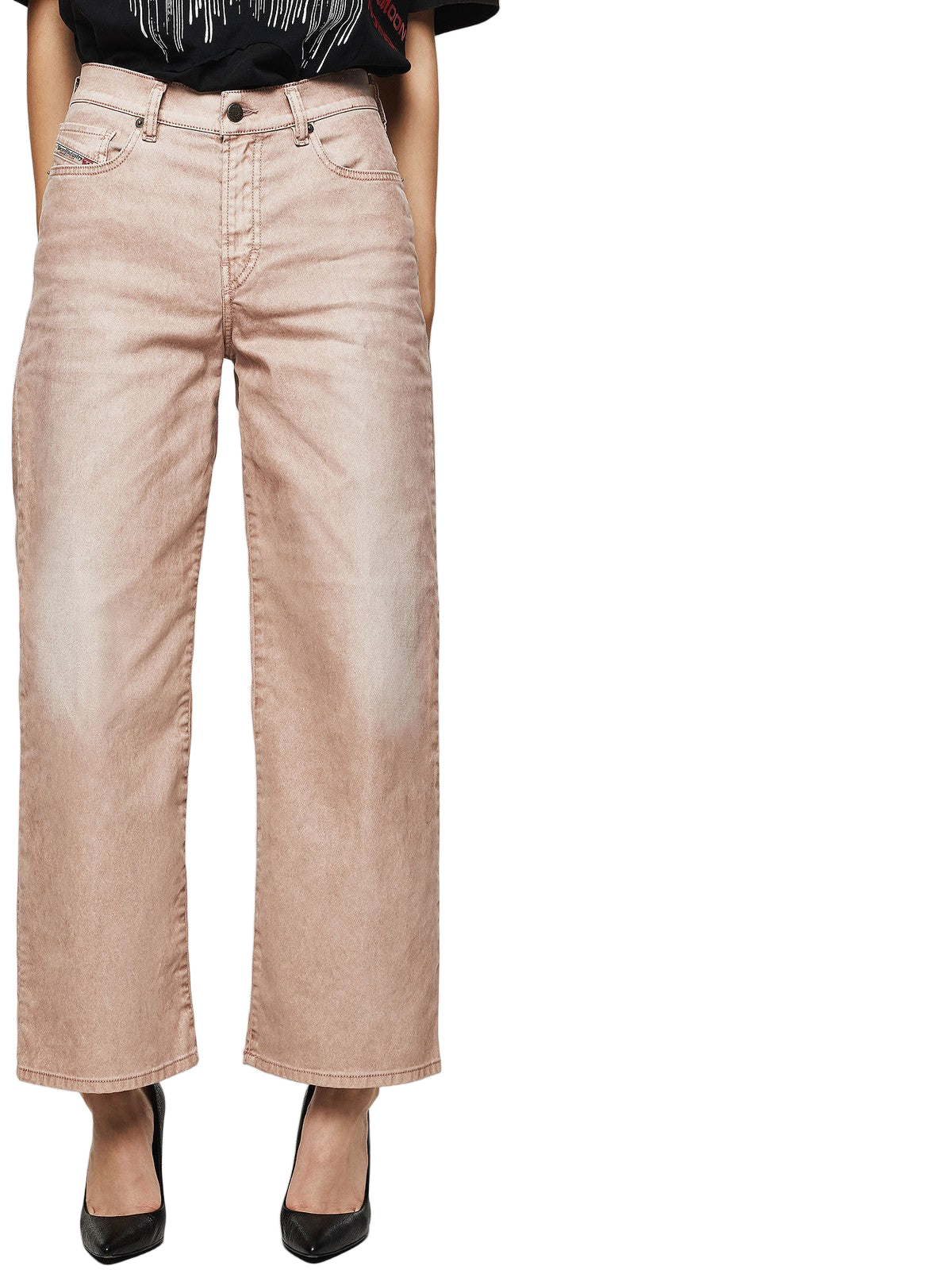 DIESEL Widee 0091T moteriški W25 L30 džinsai šviesiai rožiniai aksominiai platėjantys tamprūs džinsai 