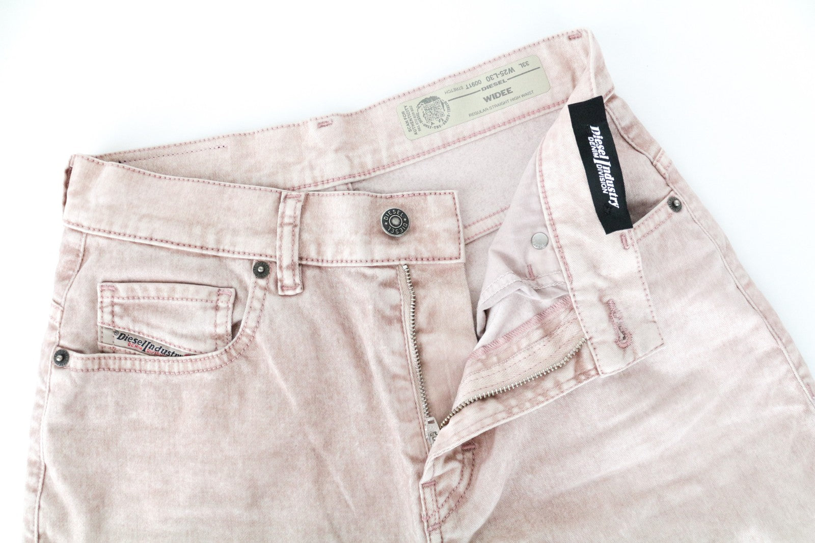 DIESEL Widee 0091T moteriški W25 L30 džinsai šviesiai rožiniai aksominiai platėjantys tamprūs džinsai 