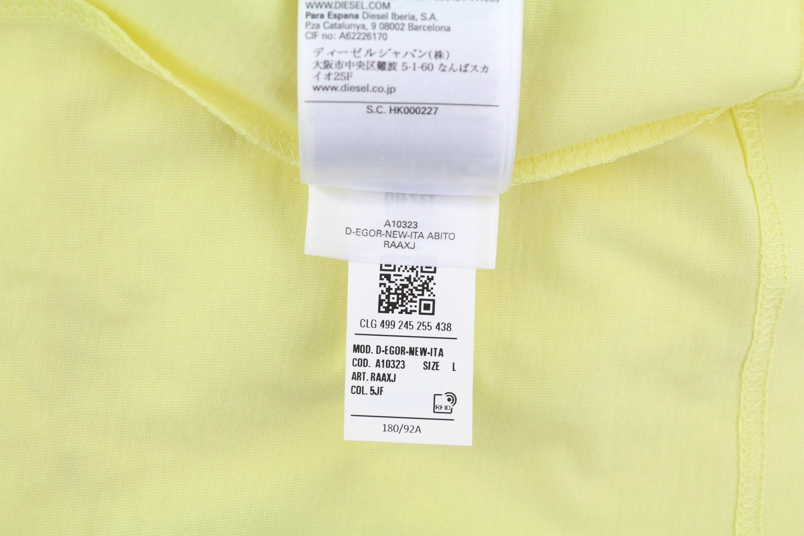 DIESEL D-Egor-New-Ita moteriška suknelė L geltona trumpomis rankovėmis trikotažo laisvalaikio logotipu