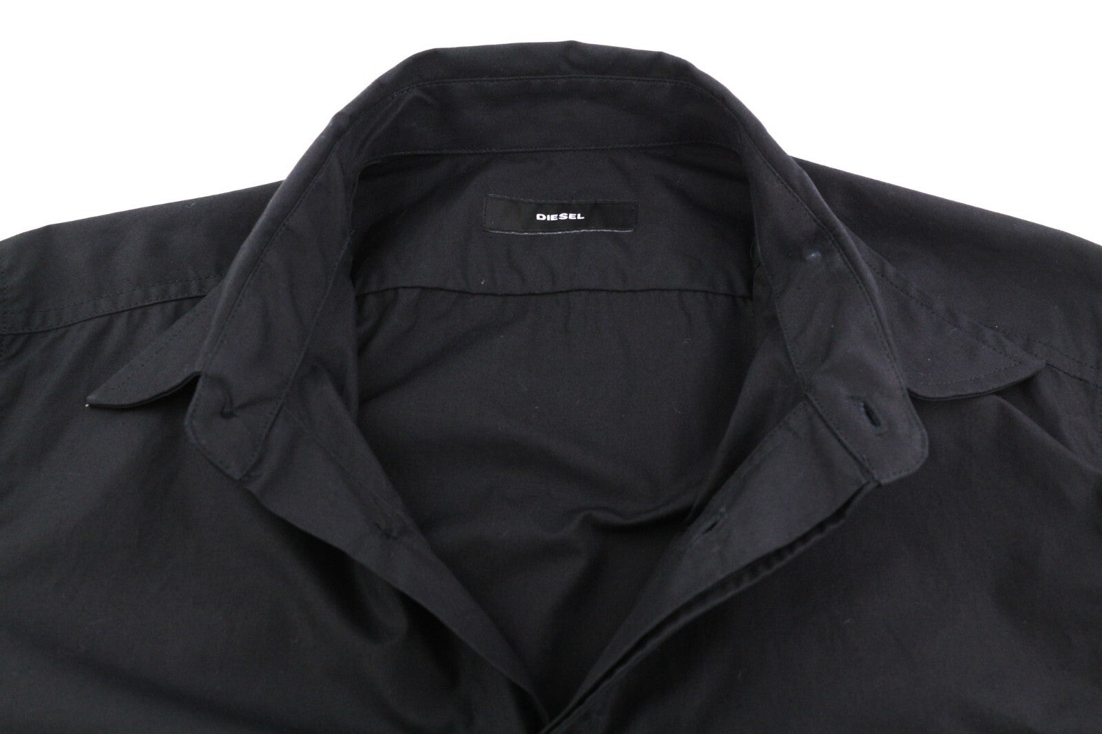 DIESEL S-Olsen vyriški marškinėliai M, juodi, paslėptomis sagomis, kišenėmis, išplatinta apykakle. 