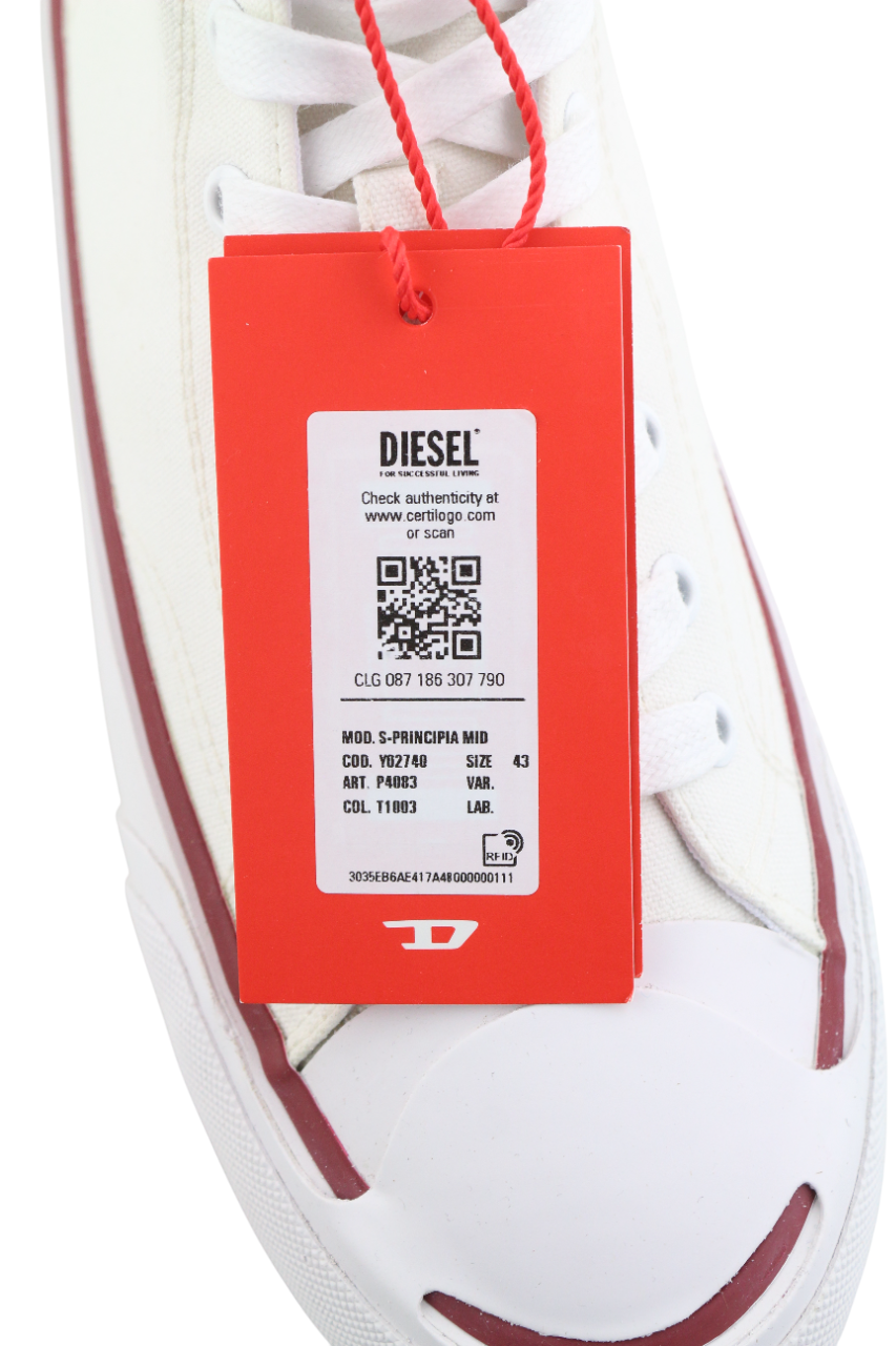 DIESEL S-Principia Mid vyriški sportbačiai, EU43, balti, aukštakulniai, RRP 185 € 