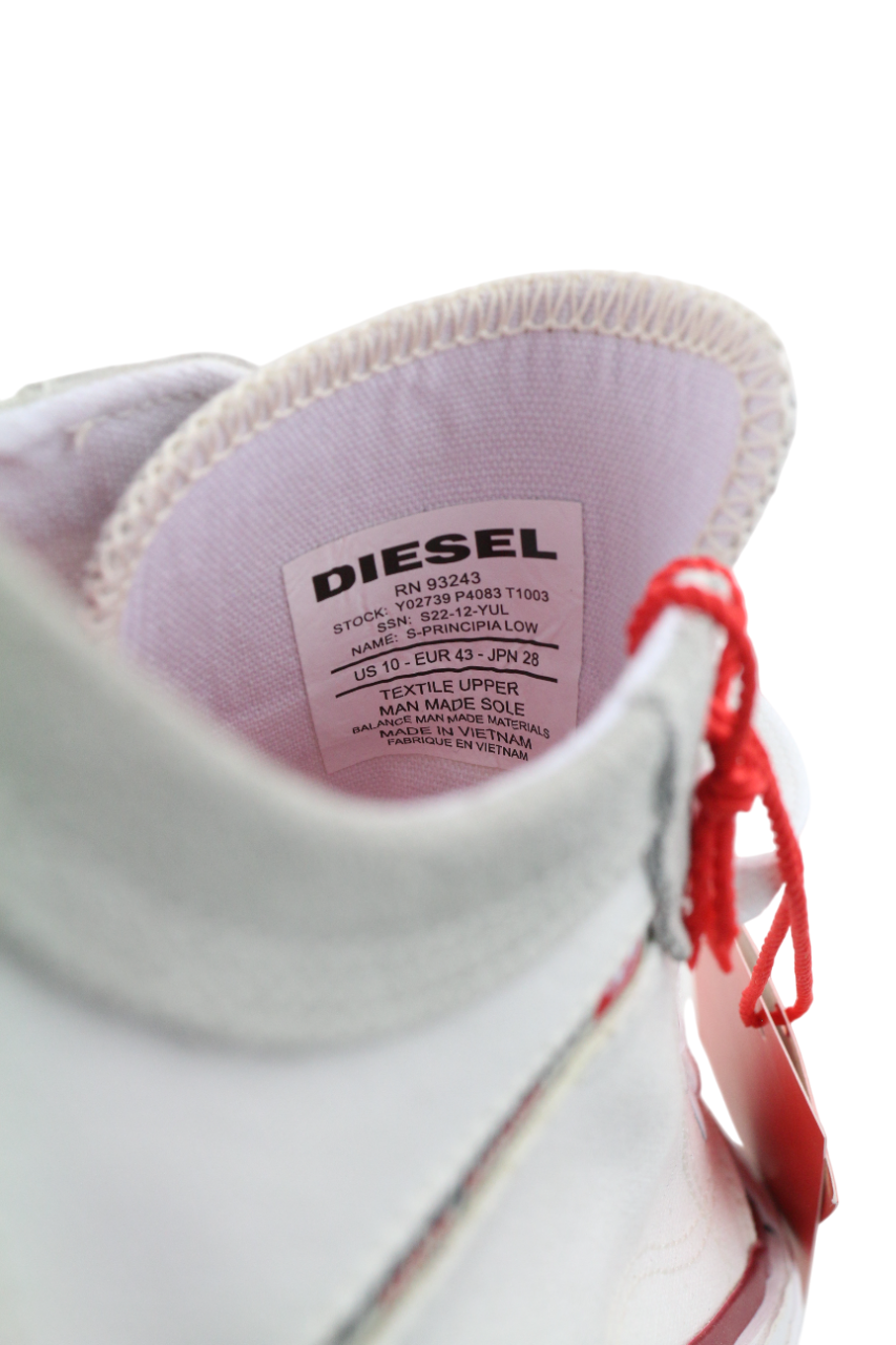 DIESEL S-Principia žemakulniai vyriški sportbačiai, EU43, balti, žemakulniai sportbačiai, rekomenduojama kaina – 185 € 