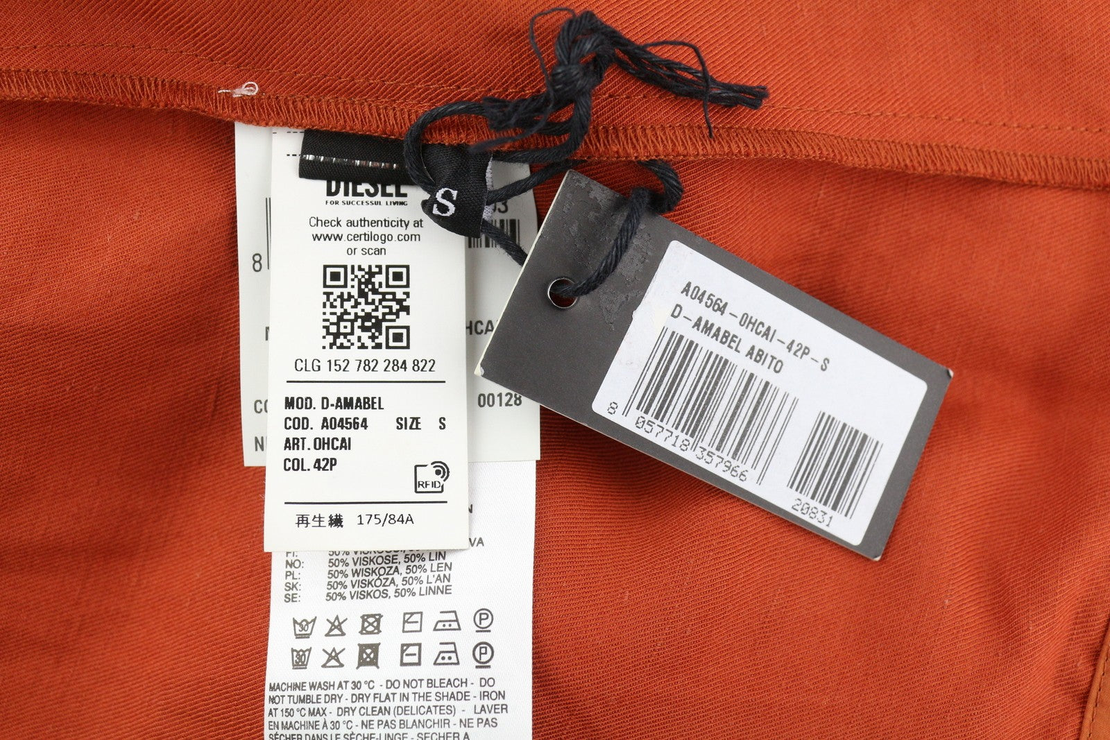 DIESEL D-Amabel moteriška suknelė S oranžinė lino mišinio sagomis trumpomis rankovėmis RMK 365 € 