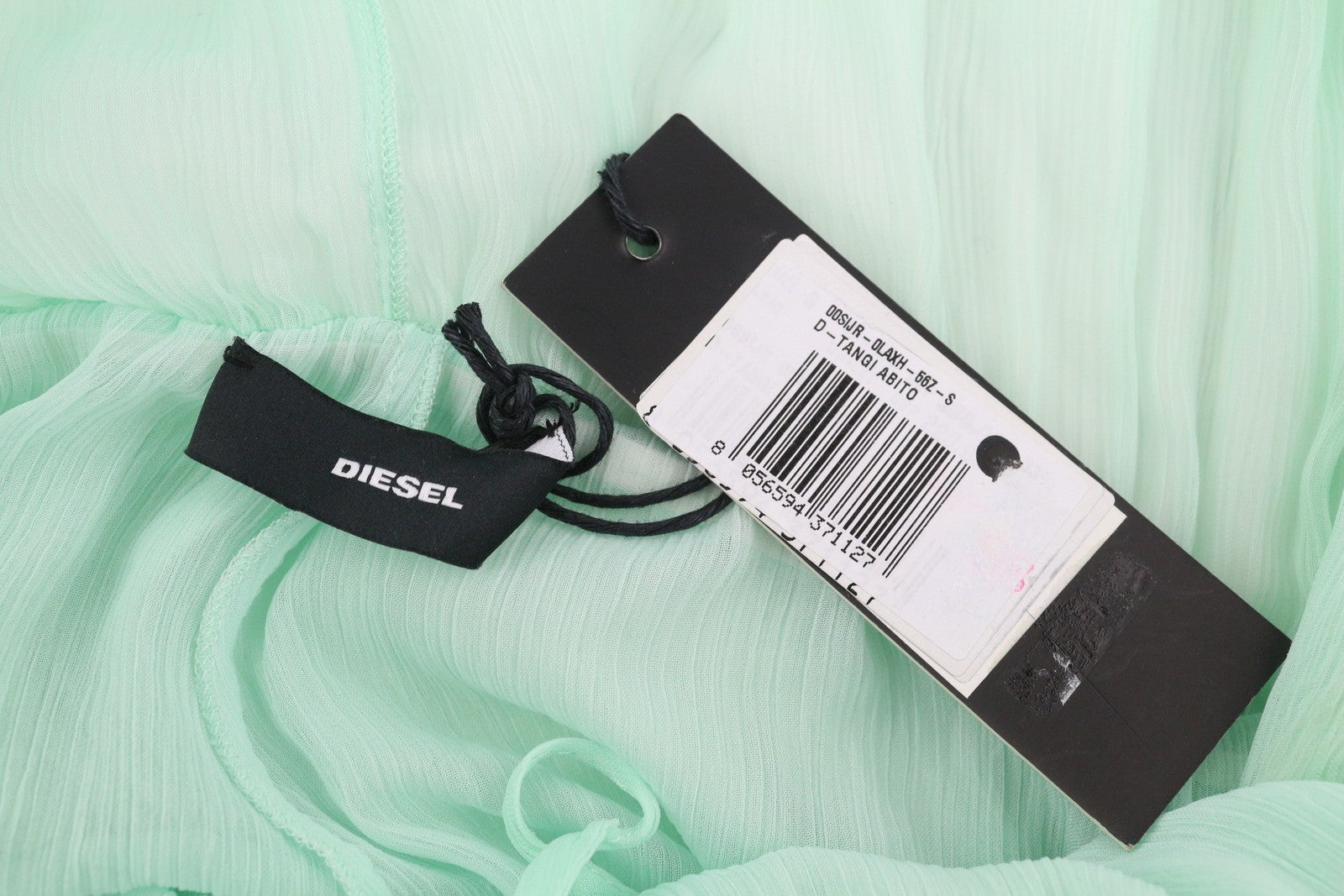 DIESEL D-Tangi moteriška suknelė S, žalia, asimetriška, su raukiniais, RRP 399 € MIDI 