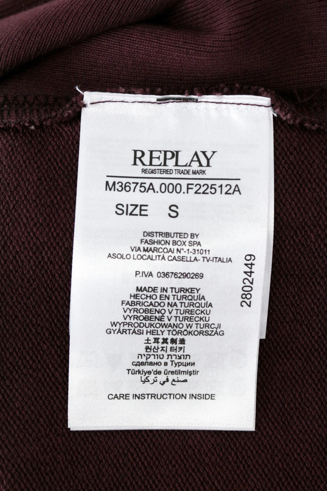 REPLAY vyriškas S dydžio burgundiško vyno spalvos medvilninis megztinis su logotipu ilgomis rankovėmis, laisvalaikio stiliaus 