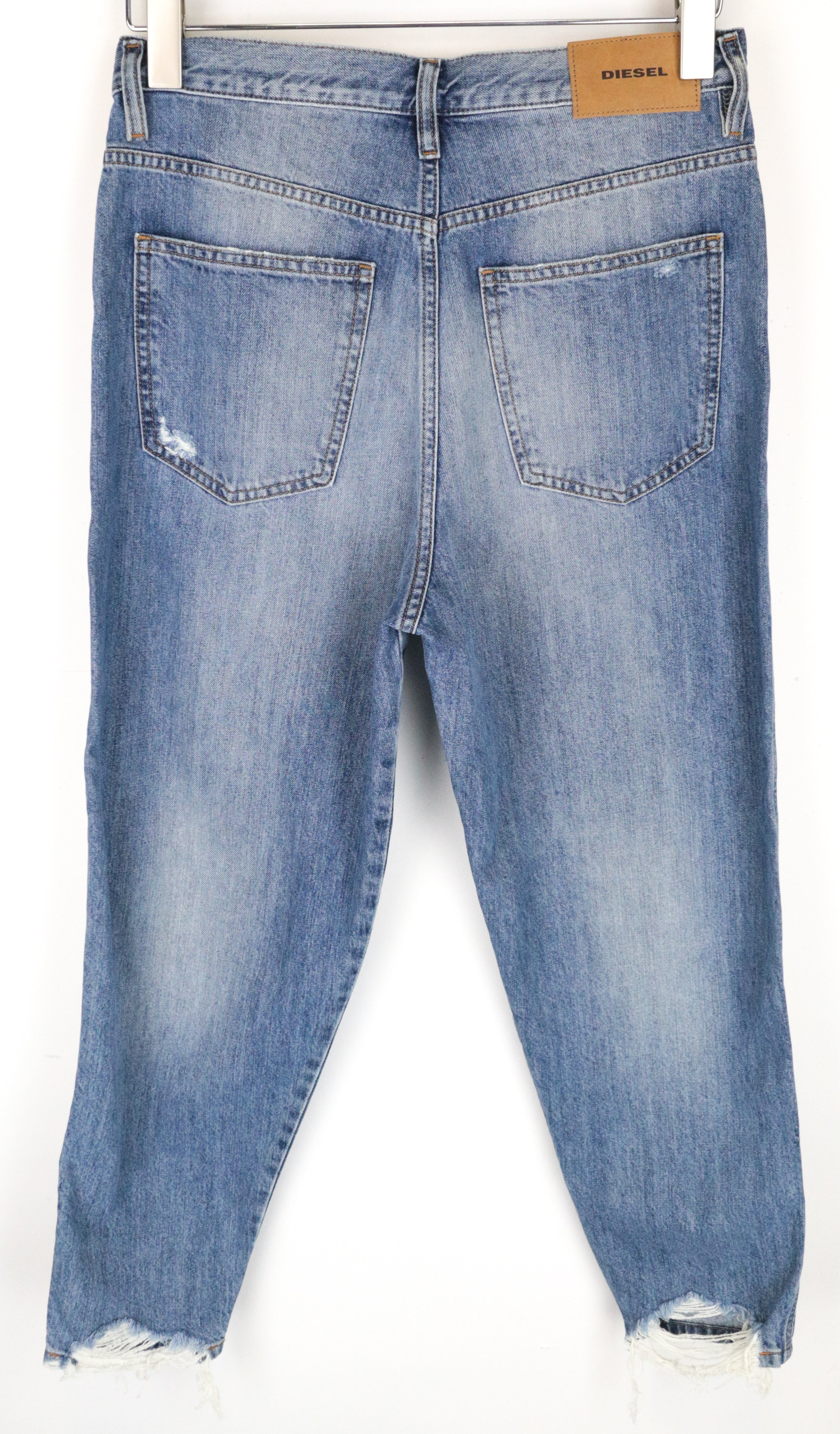 DIESEL Alys 084ZE moteriški džinsai W28 L30 plėšyti, skalbti mėlyni, tiesūs medvilniniai