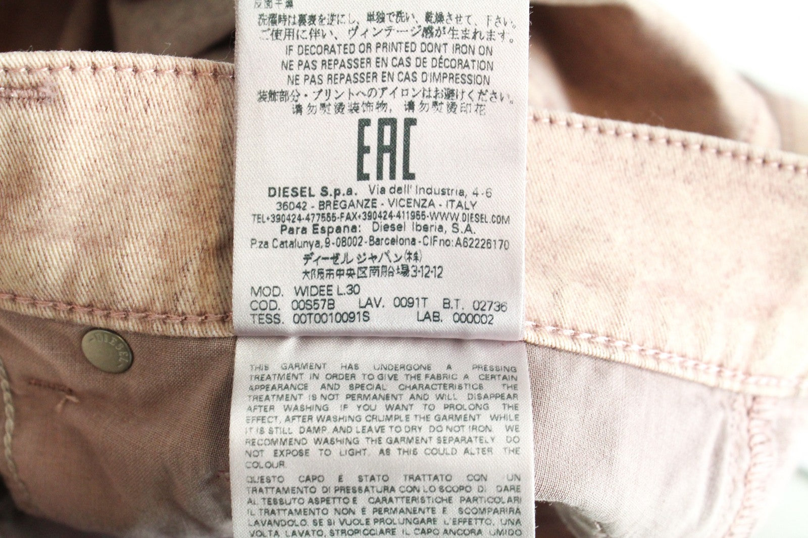 DIESEL Widee 0091T moteriški W27 L30 platėjantys rožiniai džinsai su tampriu kirpimu, tiesūs 