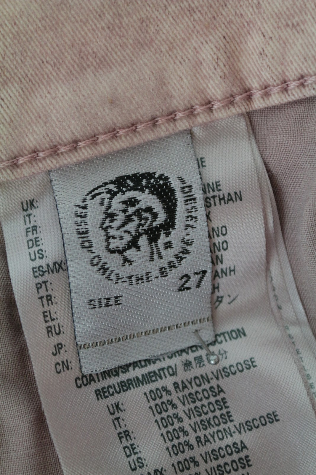 DIESEL Widee 0091T moteriški W27 L30 platėjantys rožiniai džinsai su tampriu kirpimu, tiesūs 