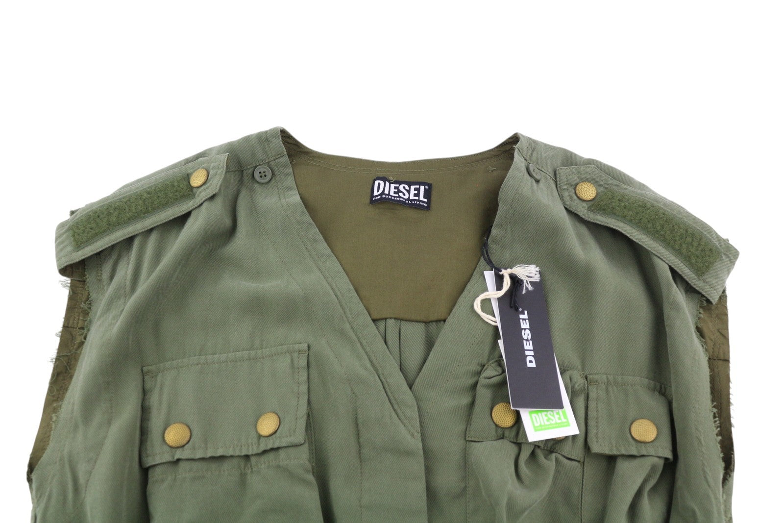 DIESEL D-Giuditta moteriška suknelė S dydžio, žalia, be rankovių, sarafaniška suknelė su detale (RRP295)