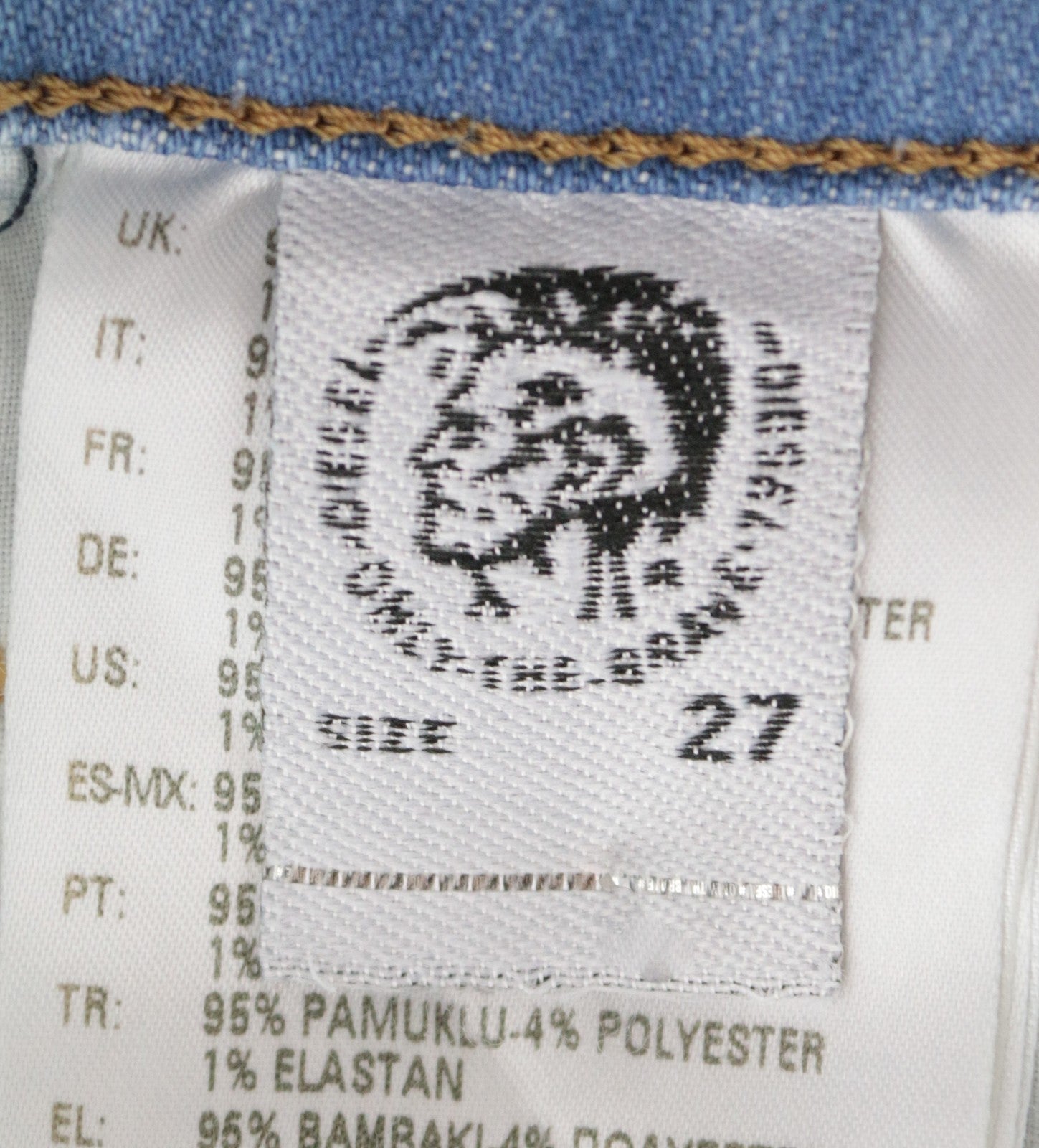 DIESEL Aryel 0890D moteriški šviesiai mėlyni tiesūs džinsai W27 L32, dirbtinio kirpimo 