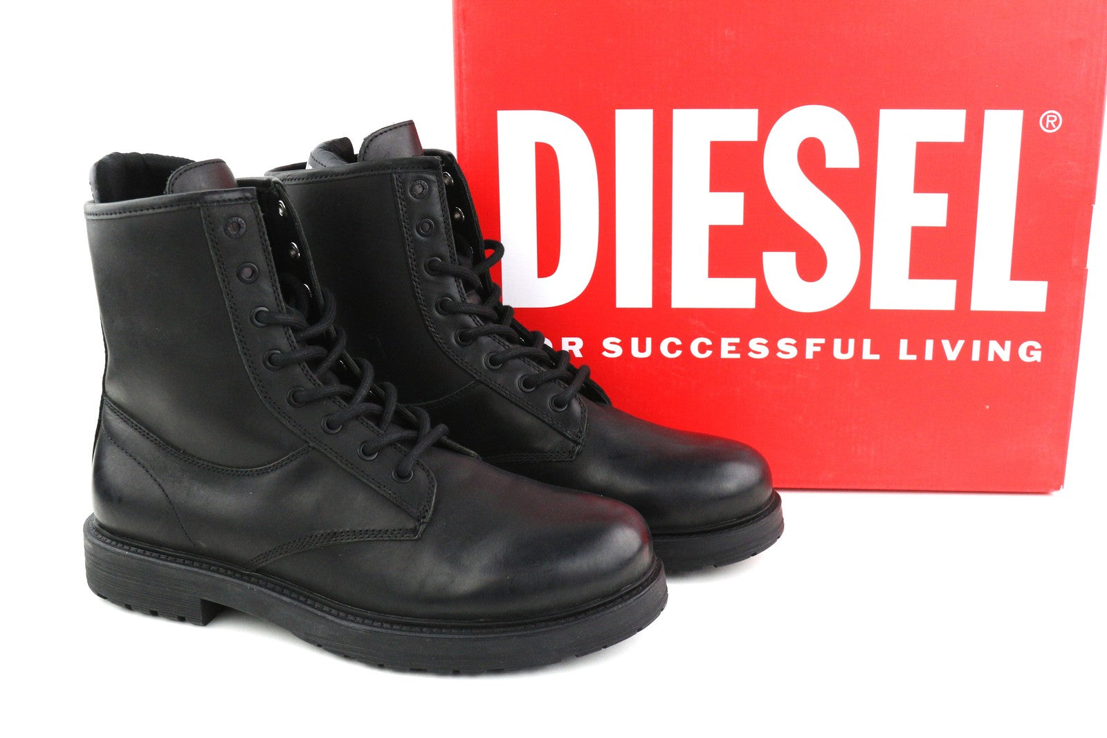DIESEL D-Alabhama CB vyriški aulinukai, juodi, odiniai, vidutinio ūgio, suvarstomi, EU44, RRP 295 € 