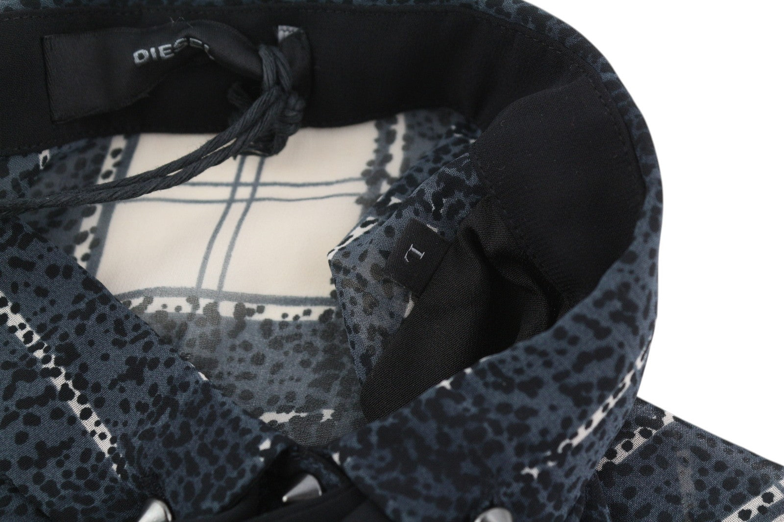 DIESEL D-Nedora moteriška suknelė L, juoda, be rankovių, raštuota, su sagomis ir logotipu, trumpa 