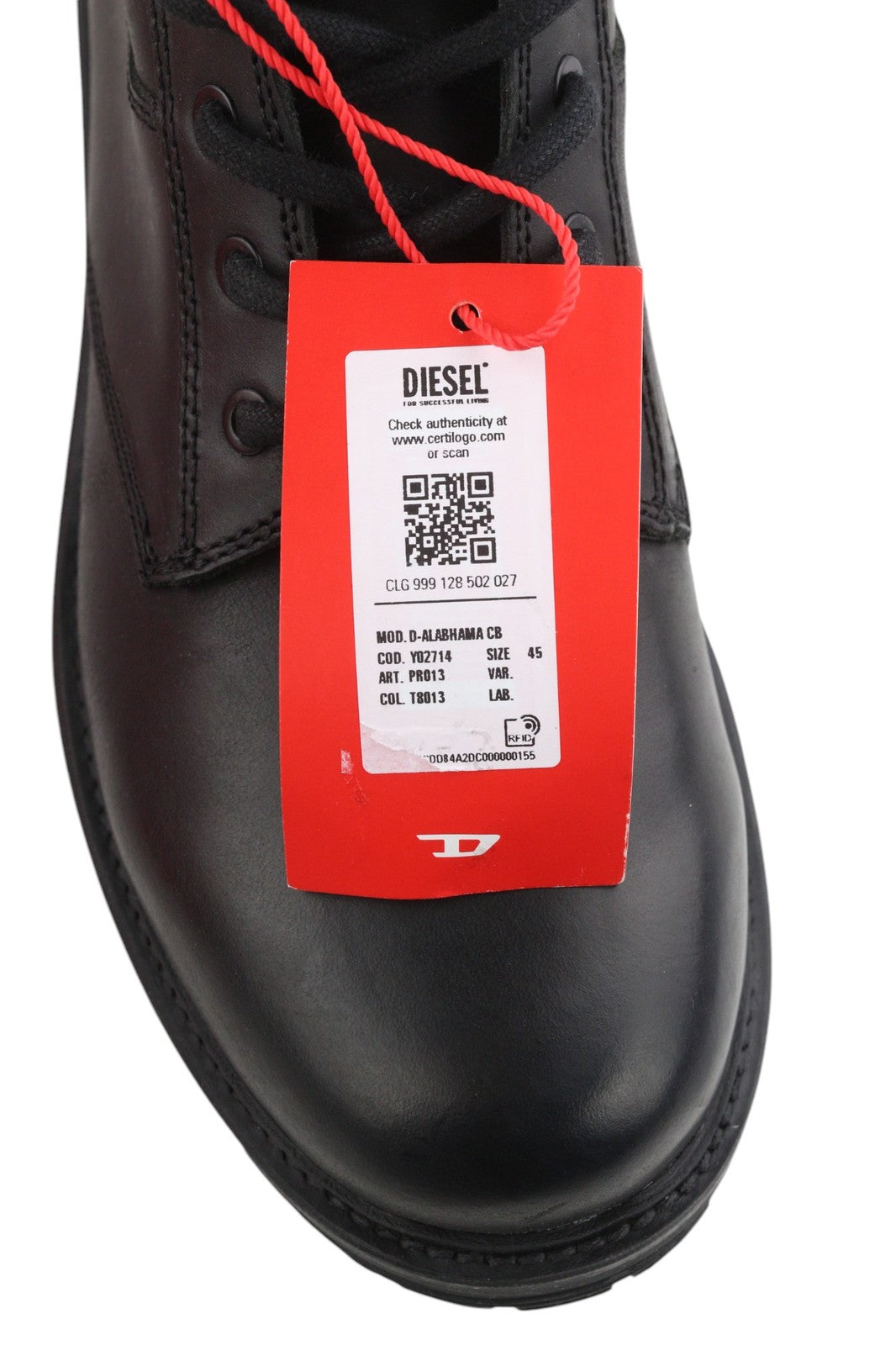 DIESEL D-Alabhama CB vyriški batai, juodi odiniai, vidutinio ūgio, suvarstyti, EU45, RRP 295 € 