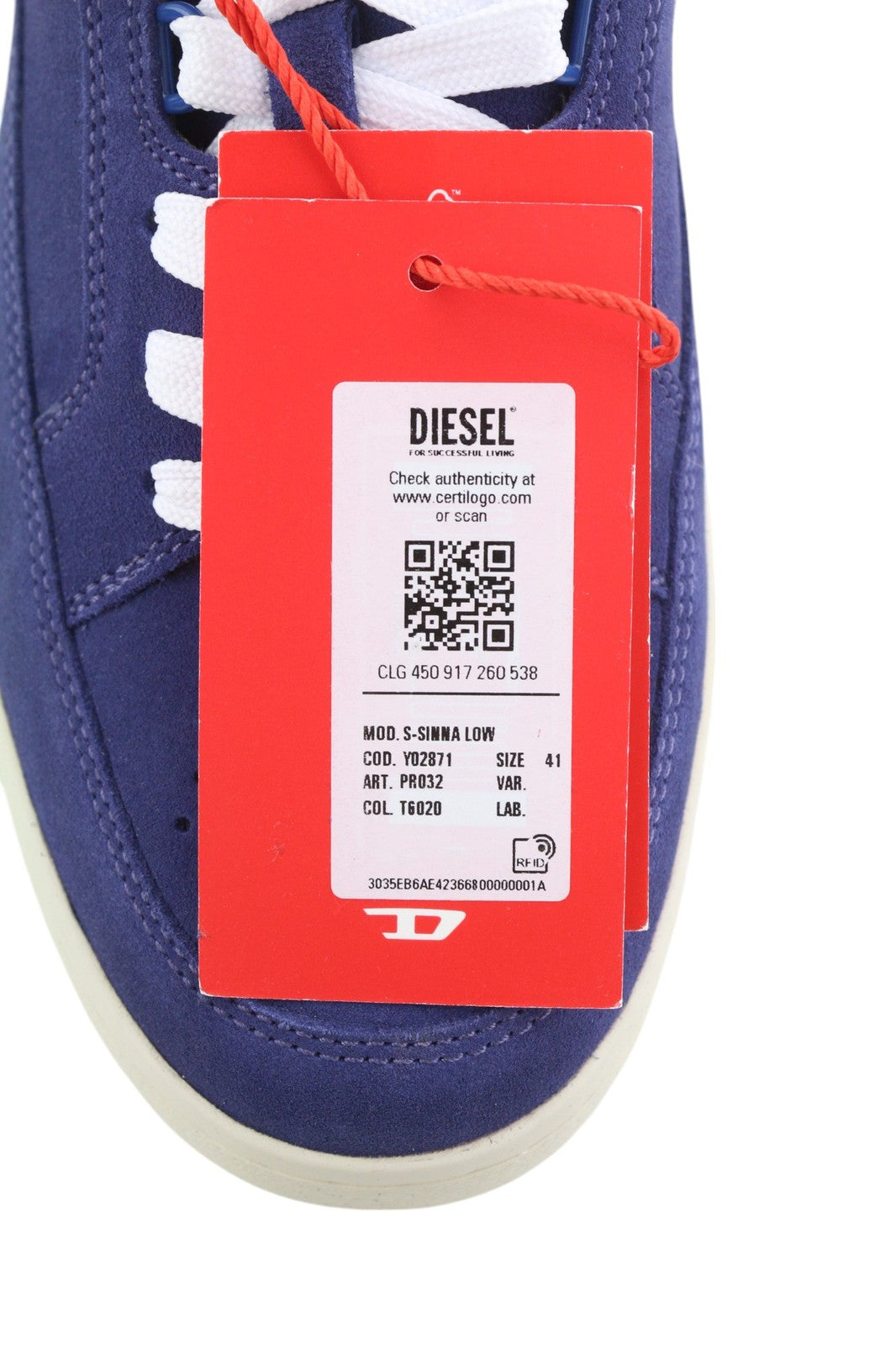 DIESEL S-Sinna Low Men Sneakers EU41 Blue Cow Leather Low Top Trainers RRP160