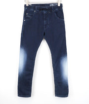 DIESEL Krooley-NE 0687D vyriški W26 mėlyni morkų kirpimo ploni sportiniai skalbinių džinsai 