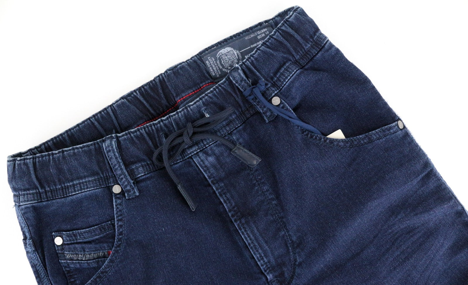 DIESEL Krooley-NE 0687D vyriški W26 mėlyni morkų kirpimo ploni sportiniai skalbinių džinsai 