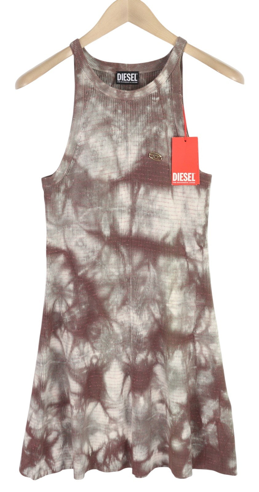 DIESEL M-Eugenie moteriška suknelė L, skalbtos bordo spalvos, blizganti, briaunuota, trumpa. RRP 225 €. 