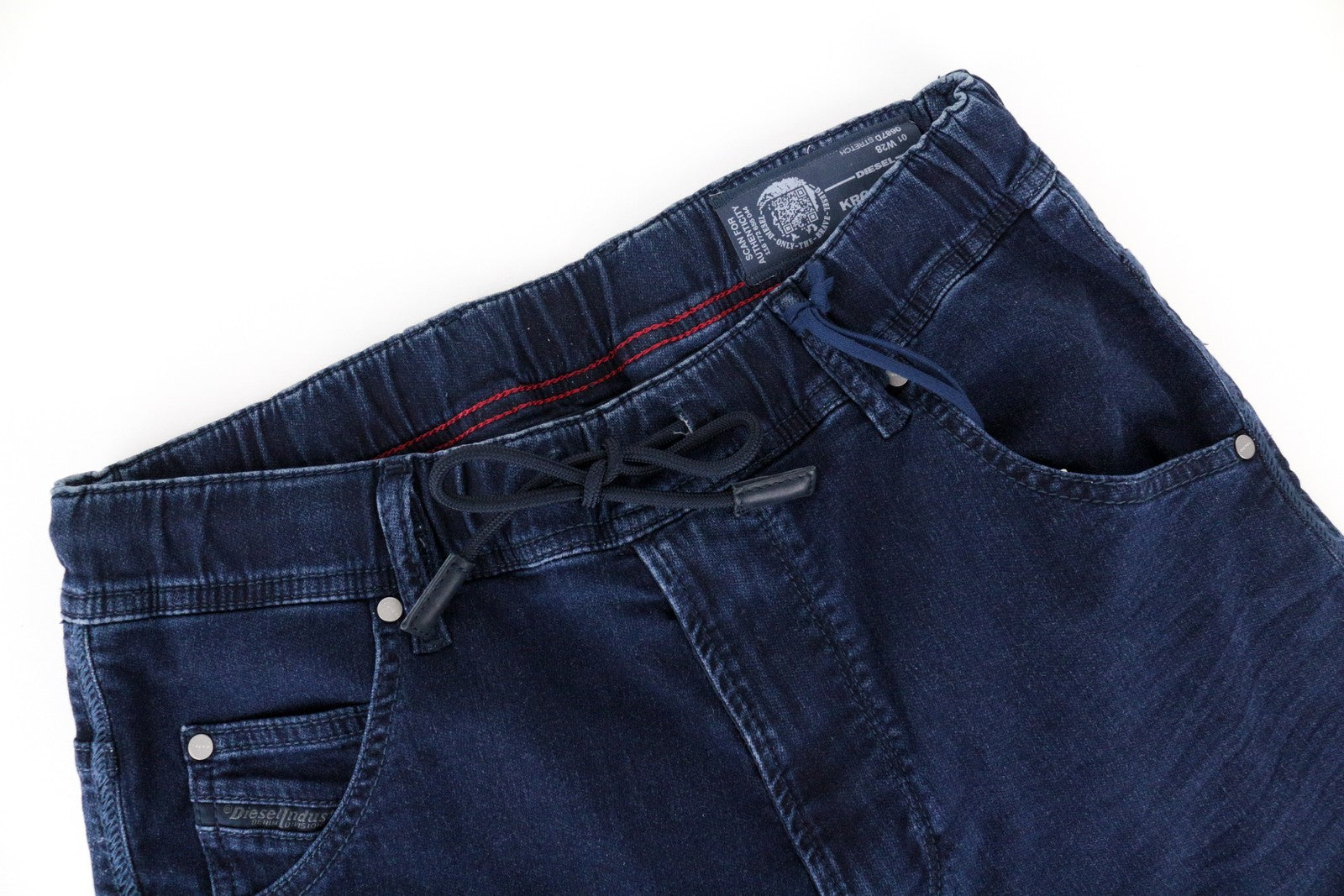 DIESEL Krooley-NE 0687D vyriški W28 Slim Carrot Jog džinsai su sportiniu užtrauktuku, mėlyni 