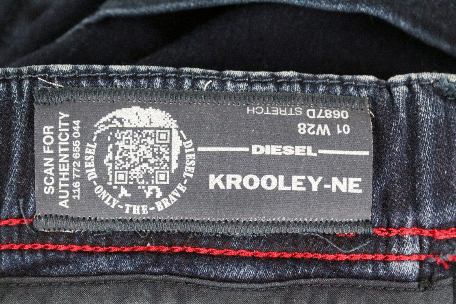 DIESEL Krooley-NE 0687D vyriški W28 Slim Carrot Jog džinsai su sportiniu užtrauktuku, mėlyni 