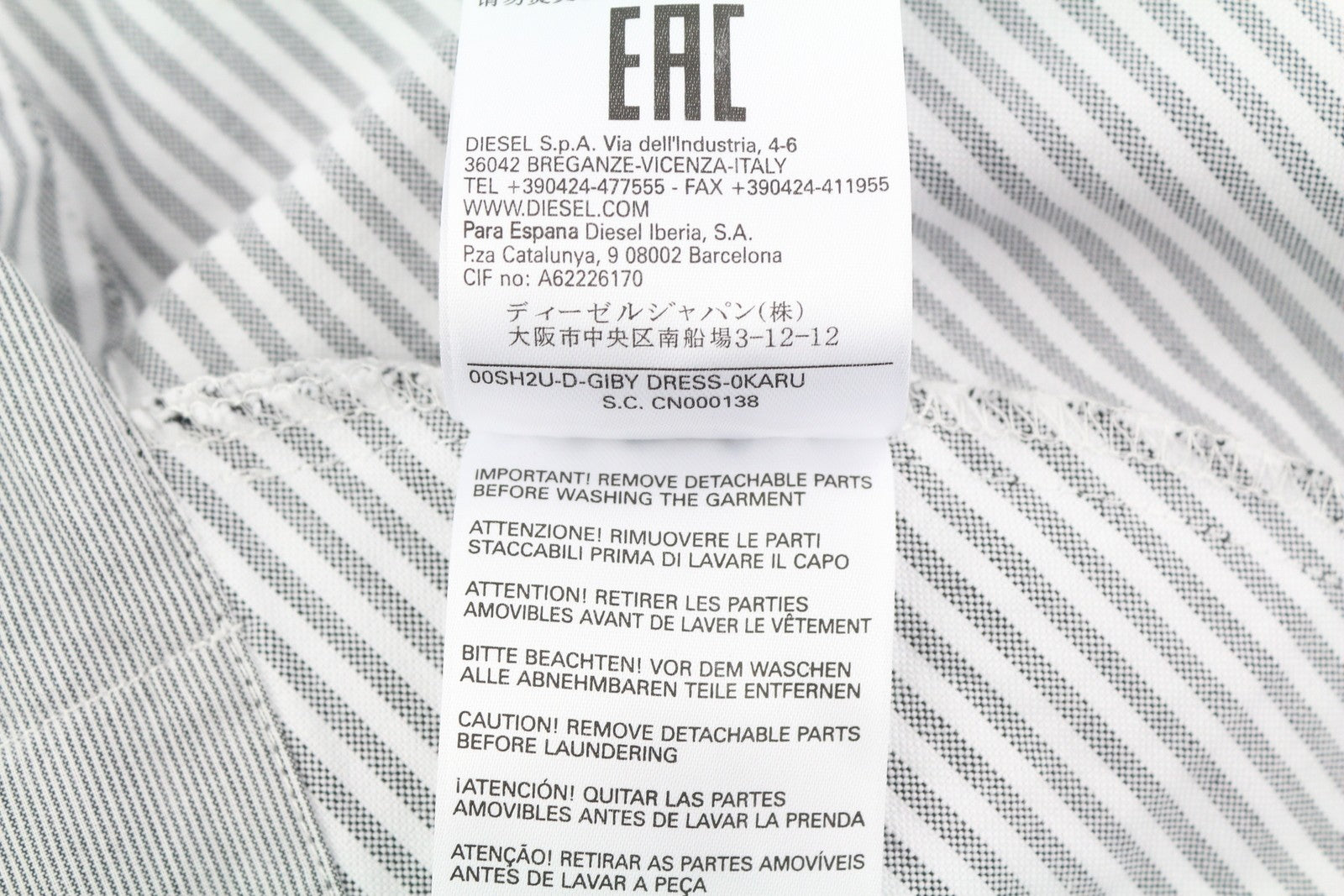 DIESEL D-Giby moteriška suknelė XS pilka dryžuota be rankovių su platėjančiu logotipu RRP 150 € 