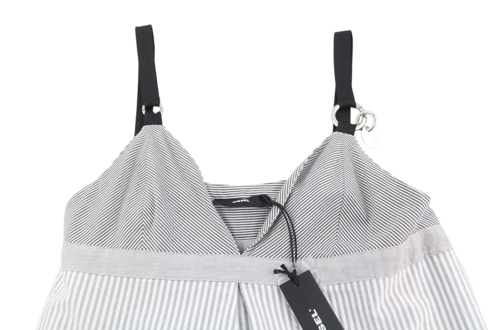 DIESEL D-Giby moteriška suknelė XS pilka dryžuota be rankovių su platėjančiu logotipu RRP 150 € 