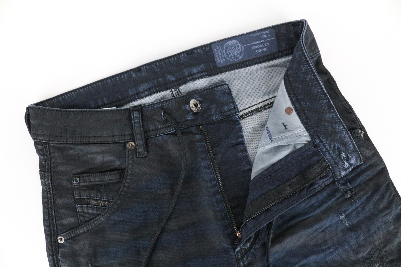 DIESEL Krooley CB-NE 0680B vyriški W26 džinsai mėlynai dengti ploni sportiniai margarų kirpimo džinsai 
