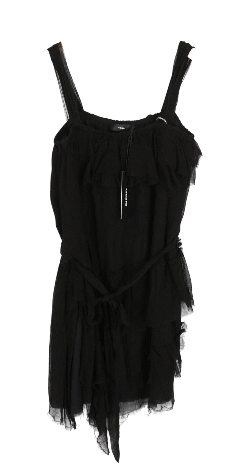DIESEL D-Giuly moteriška suknelė S, juoda, be rankovių, asimetriška, raukta, rekomenduojama kaina – 275 € 