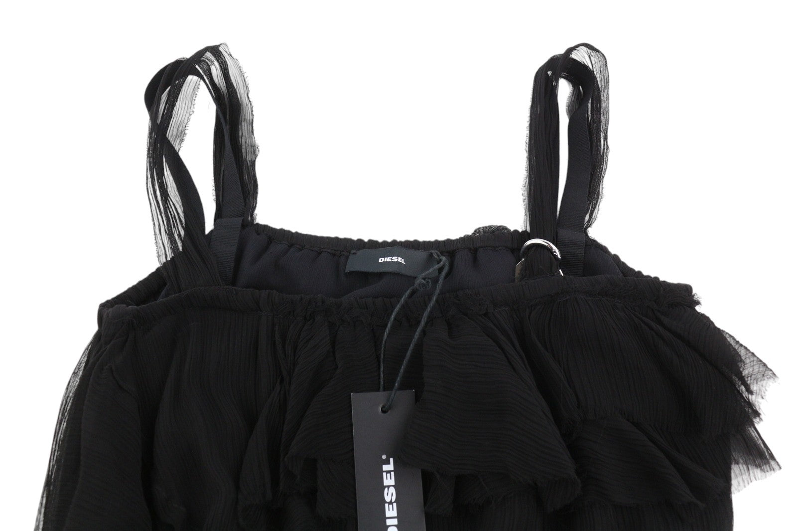 DIESEL D-Giuly moteriška suknelė S, juoda, be rankovių, asimetriška, raukta, rekomenduojama kaina – 275 € 