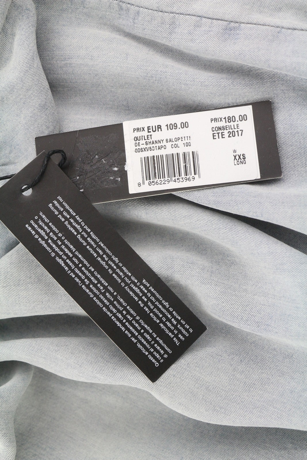 DIESEL De-Shanny moteriškas romperis 2XS, skalbtos mėlynos spalvos, džinso imitacijos, su elastinėmis juosmens kišenėmis. 