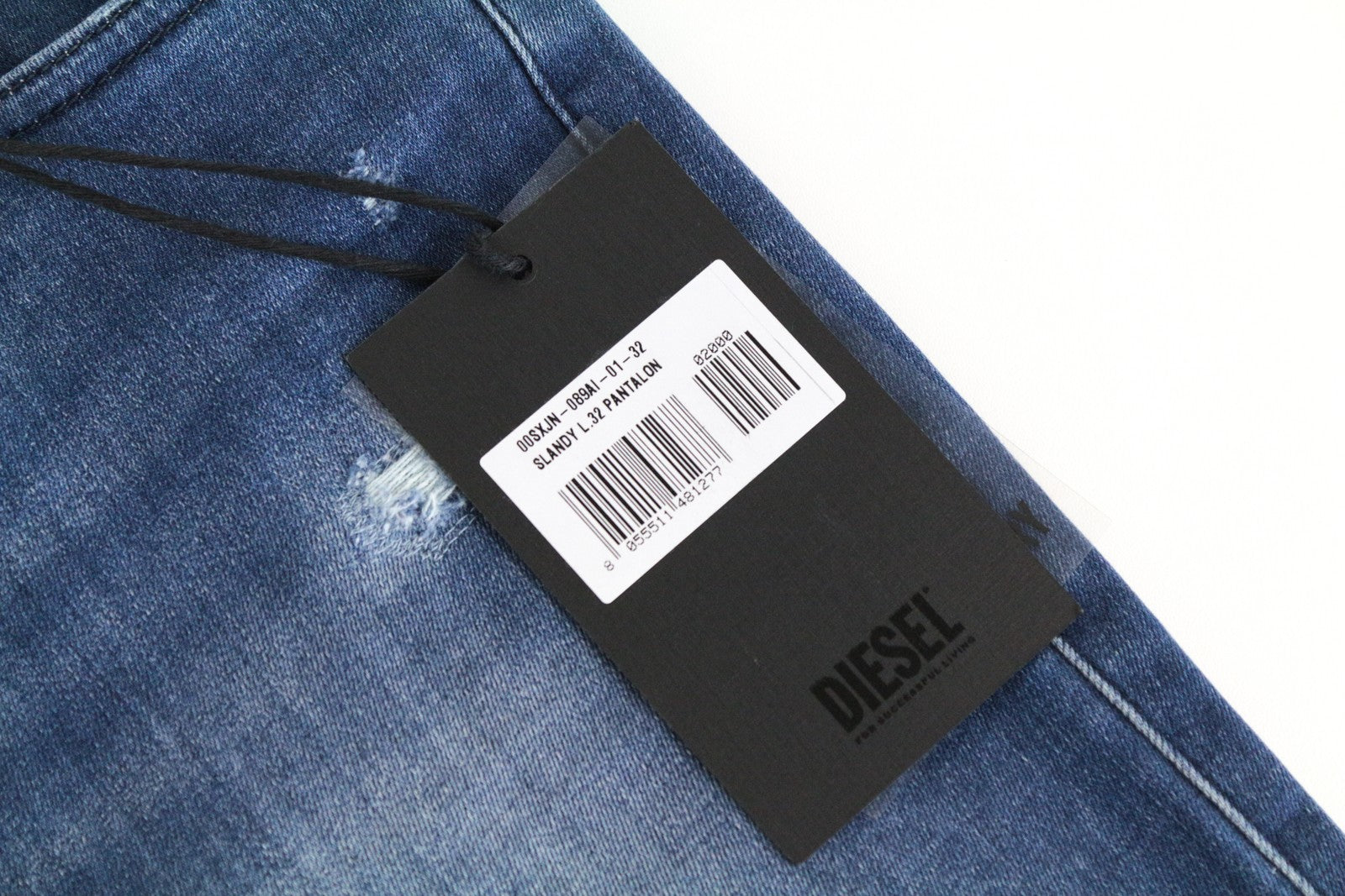 DIESEL Slandy 089AI moteriški džinsai W32/L32 itin aptempti, plėšyti, tamprūs, mėlyni 