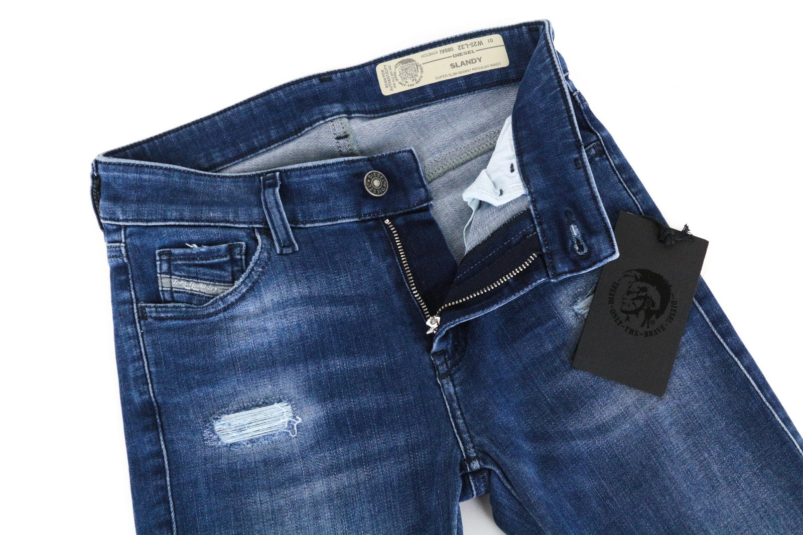 DIESEL Slandy 089AI moteriški džinsai W25/L32 itin aptempti medvilniniai tamprūs džinsai, mėlyni 