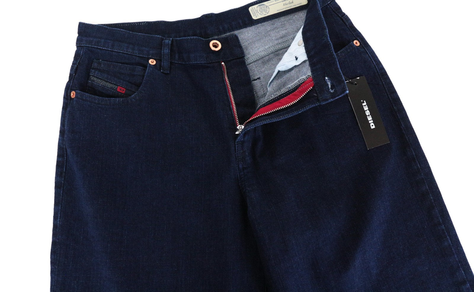 DIESEL Niclah 084CG moteriški džinsai W30/L32 tiesūs mėlyni tamprūs aukštu juosmeniu 