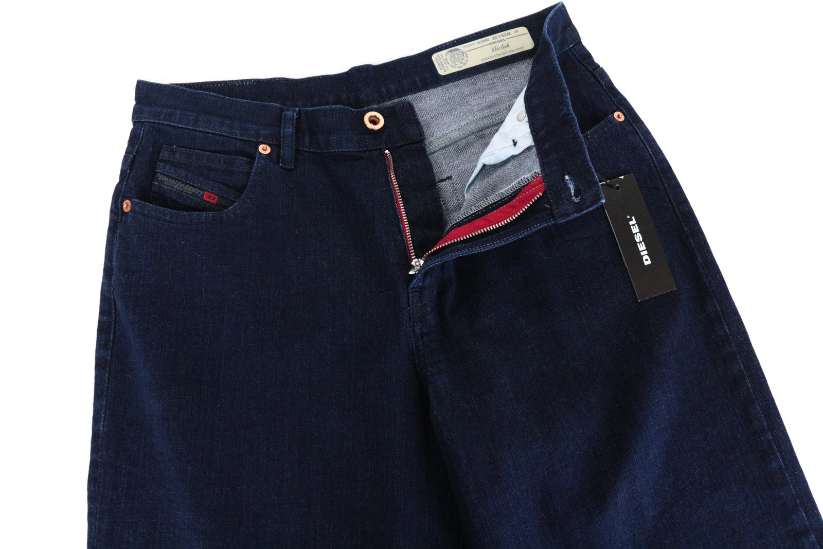 DIESEL Niclah 084CG moteriški džinsai W29/L32 tiesūs mėlyni medvilniniai tamprūs aukštu juosmeniu 