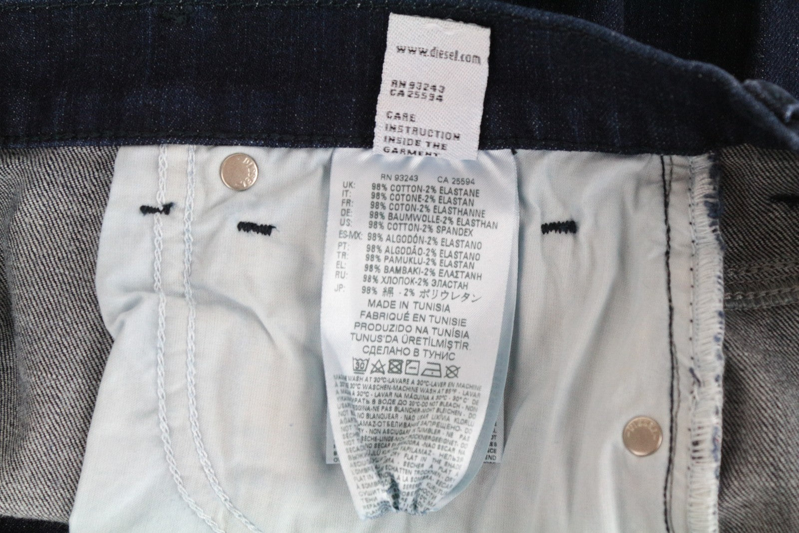 DIESEL Niclah 084CG moteriški džinsai W29/L32 tiesūs mėlyni medvilniniai tamprūs aukštu juosmeniu 