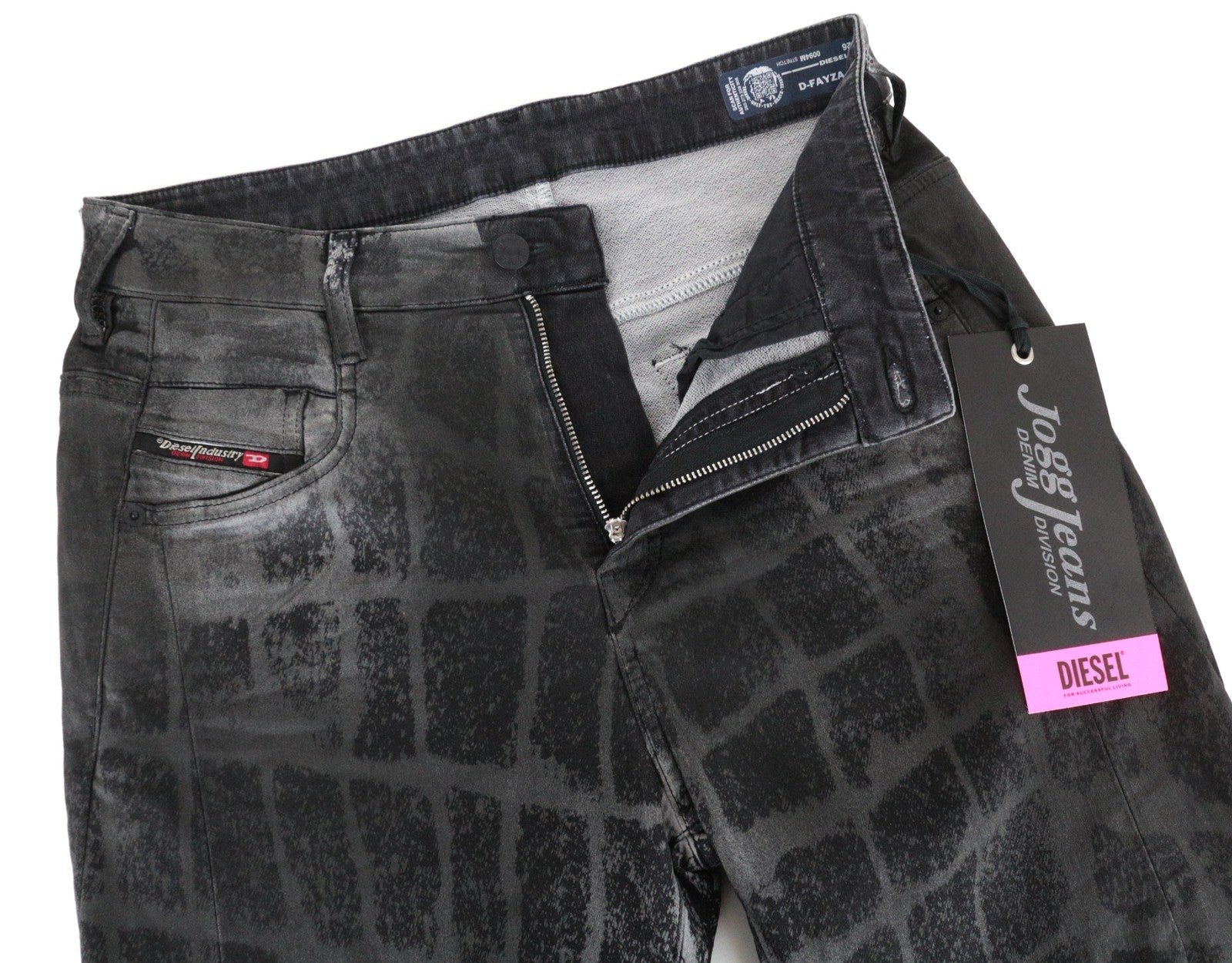 DIESEL D-Fayza-SP-NE 0094M moteriški džinsai W26 Jogg Sweat Low Boyfriend su juodu raštu 