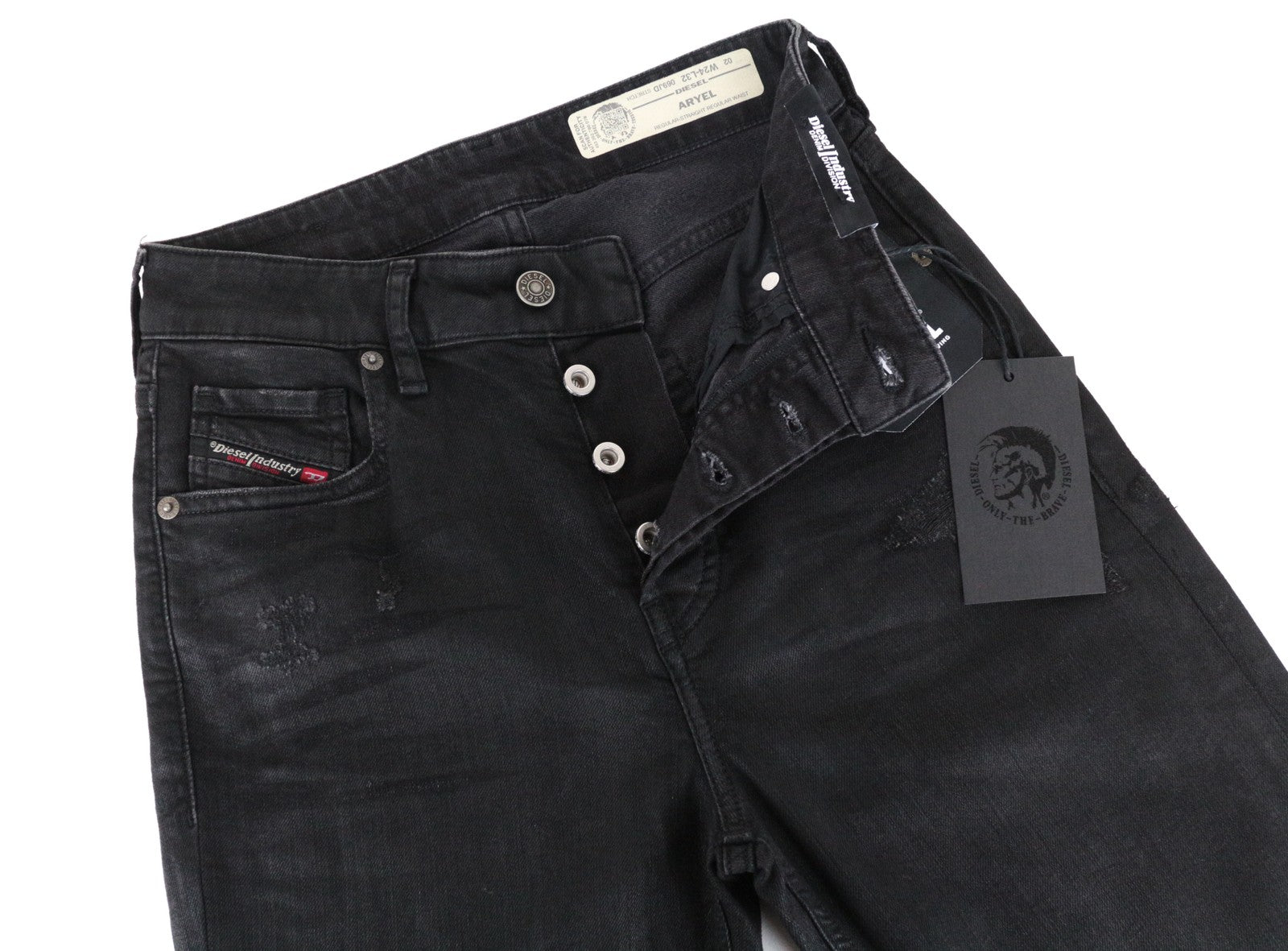 DIESEL Aryel 069JD moteriški džinsai W25/L32 Įprasti tiesūs dengti juodi tamprūs džinsai 