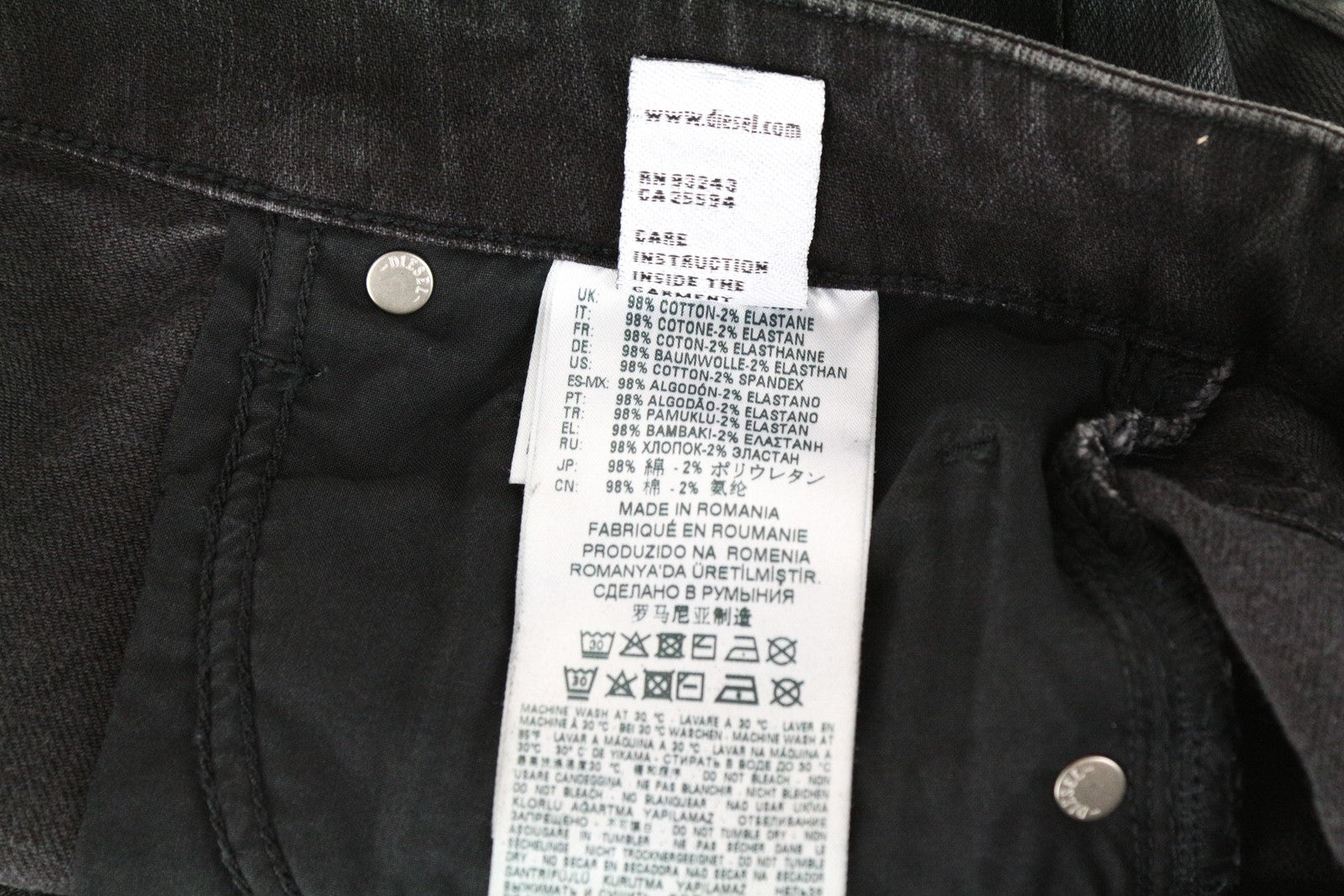 DIESEL Aryel 069JD moteriški džinsai W26/L32 dengti tamprūs tiesūs juodi 