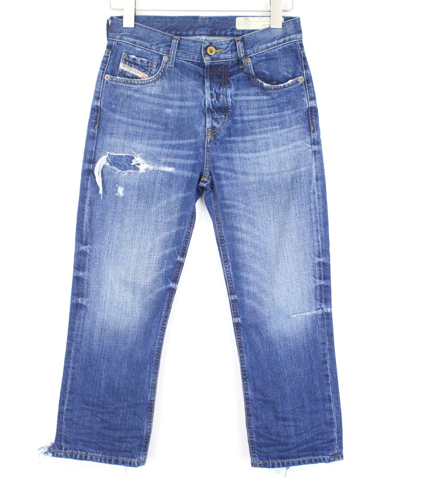 DIESEL Aryel 080AH moteriški džinsai W24/L30 Distress Straight Blue mergaitiškiems, netempiami 