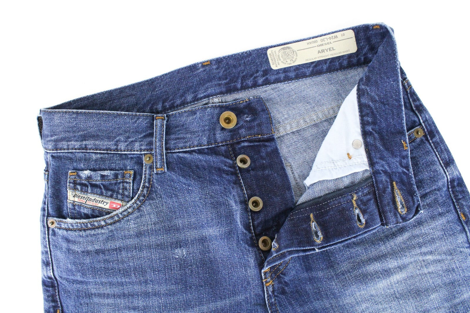 DIESEL Aryel 080AH moteriški džinsai W24/L30 Distress Straight Blue mergaitiškiems, netempiami 