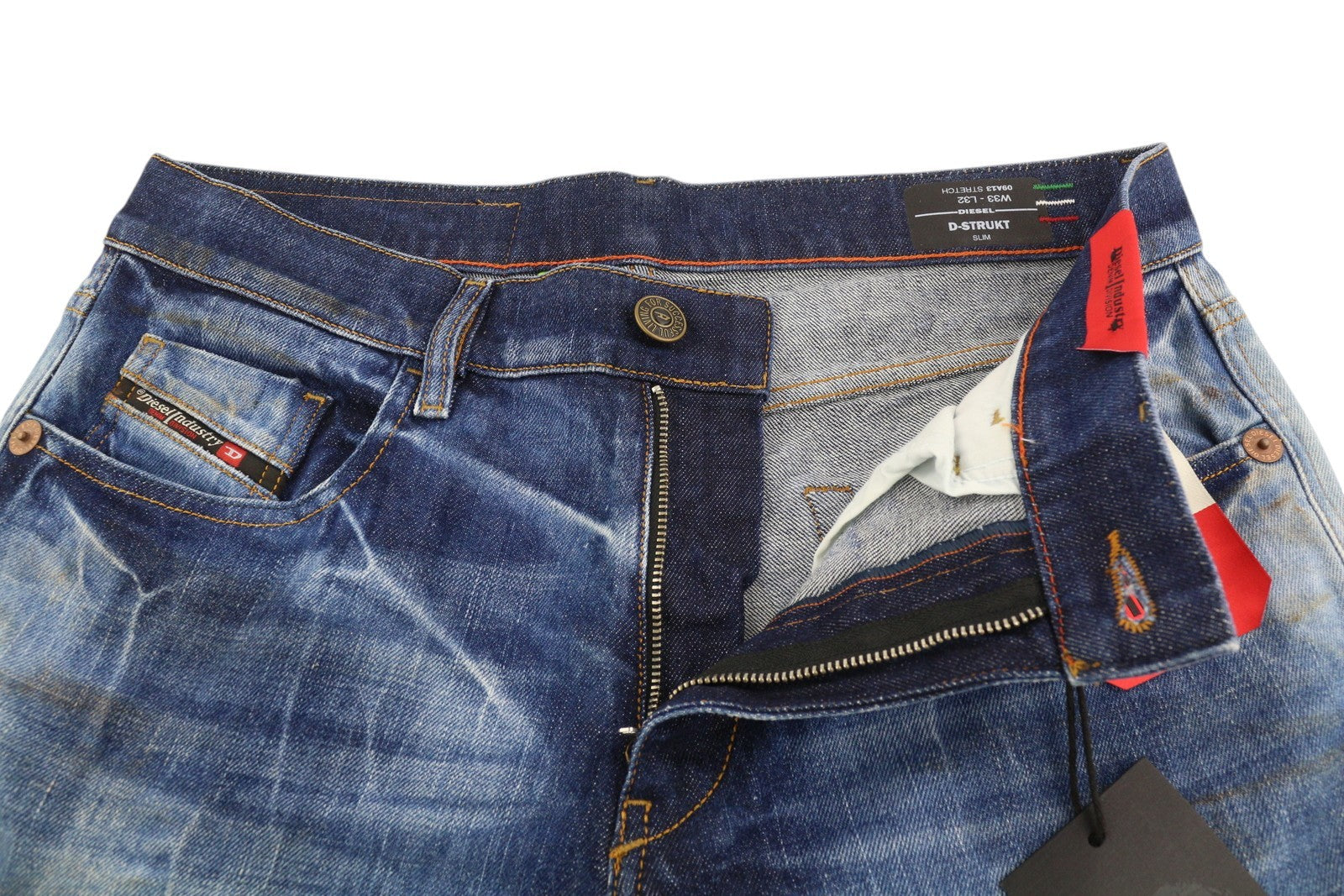 DIESEL D-Strukt 09A13 vyriški džinsai W33/L32 Slim Stretch, RRP 295 €, skalbtos mėlynos spalvos 