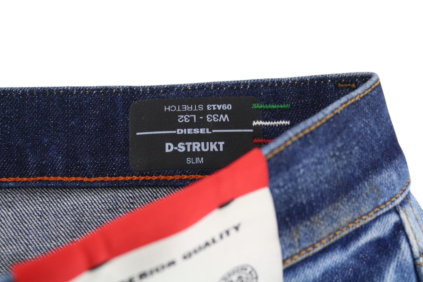 DIESEL D-Strukt 09A13 vyriški džinsai W33/L32 Slim Stretch, RRP 295 €, skalbtos mėlynos spalvos 