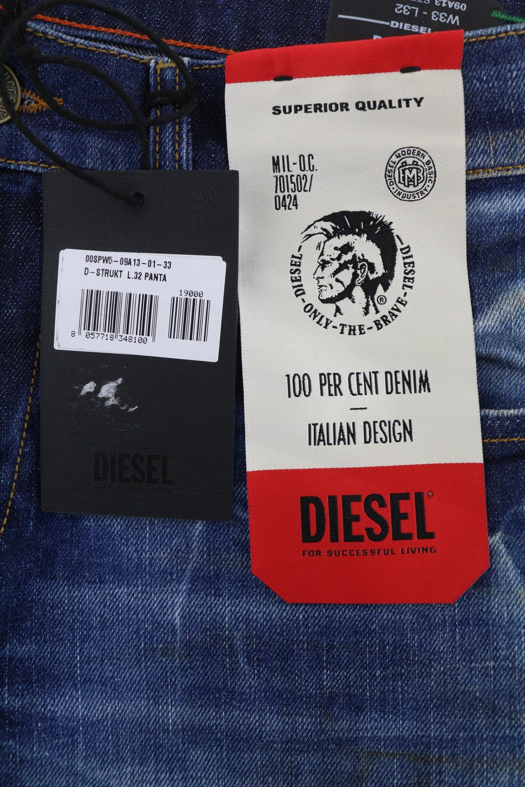 DIESEL D-Strukt 09A13 vyriški džinsai W33/L32 Slim Stretch, RRP 295 €, skalbtos mėlynos spalvos 