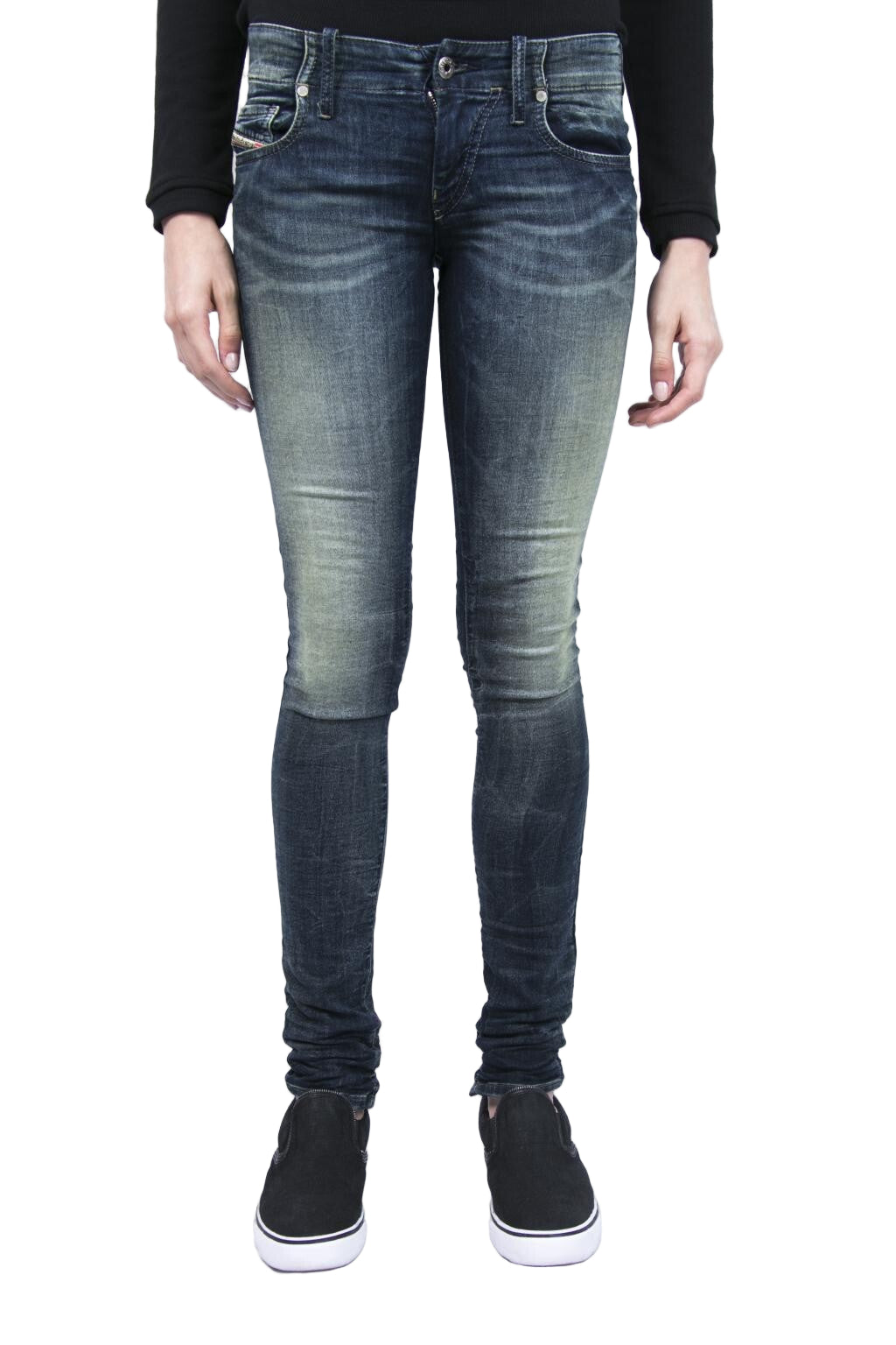 DIESEL Grupee-NE 0601L moteriški džinsai W25 Jogg Sweat Super Slim Stretch tamsiai mėlyni 